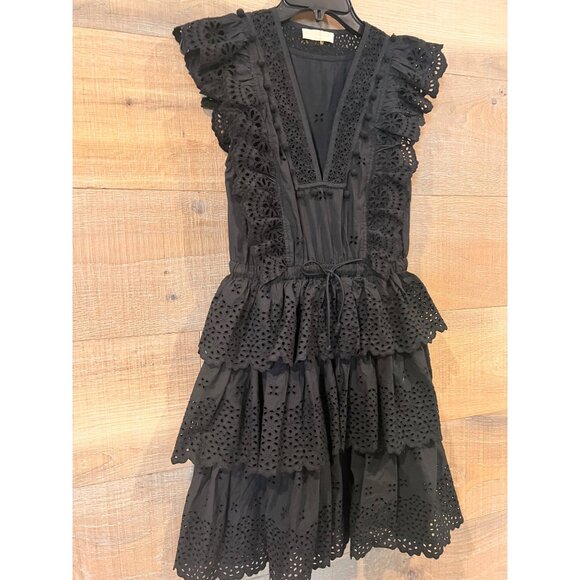 NEW ULLA JOHNSON  Lilith Eyelet Mini Dress in BLACK SIZE 2 - Picture 4 of 8